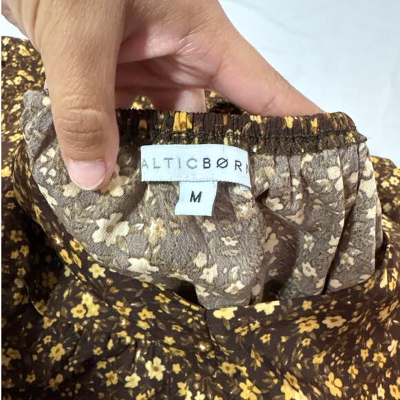 Baltic Born Womens Medium Gables Puff Sleeve Tiered Maxi Dress Brown Floral - Picture 5 of 8